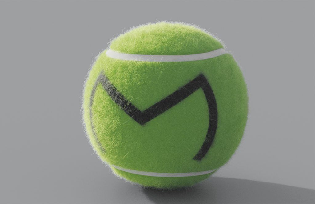 Render 3D pelota de tenis con serigrafia en negro del club de pádel meruelo.