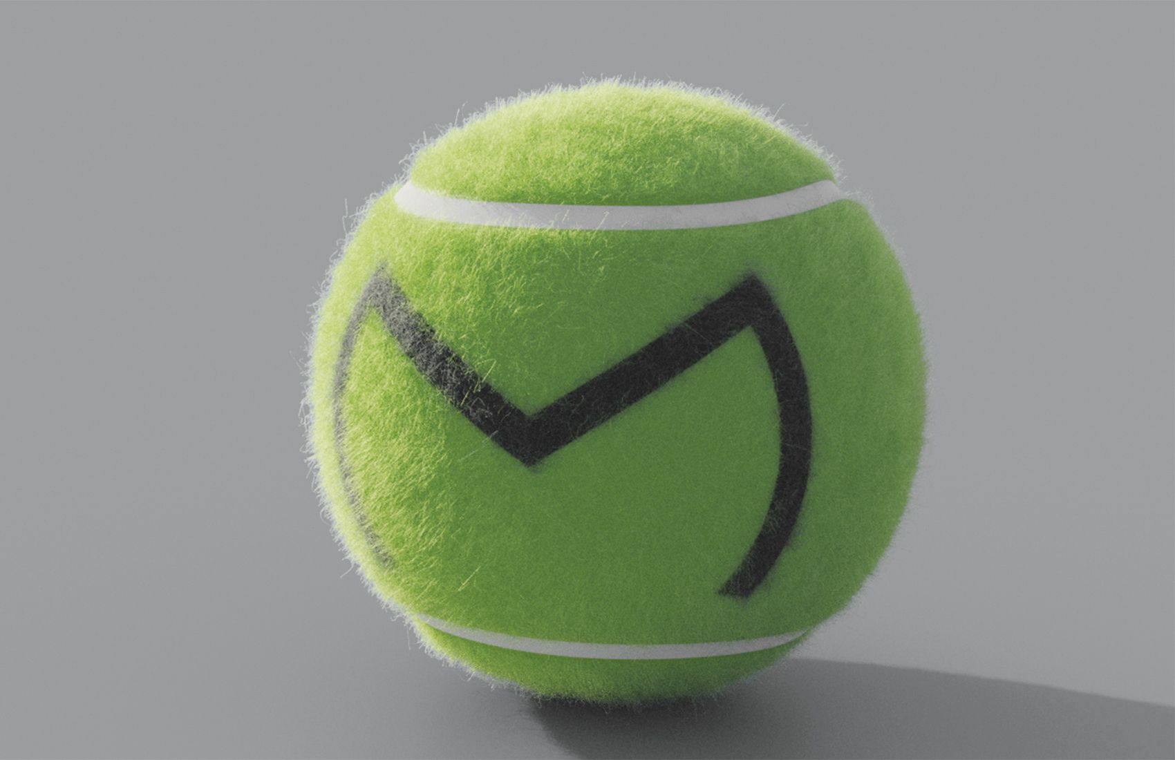 Render 3D pelota de tenis con serigrafia en negro del club de pádel meruelo.