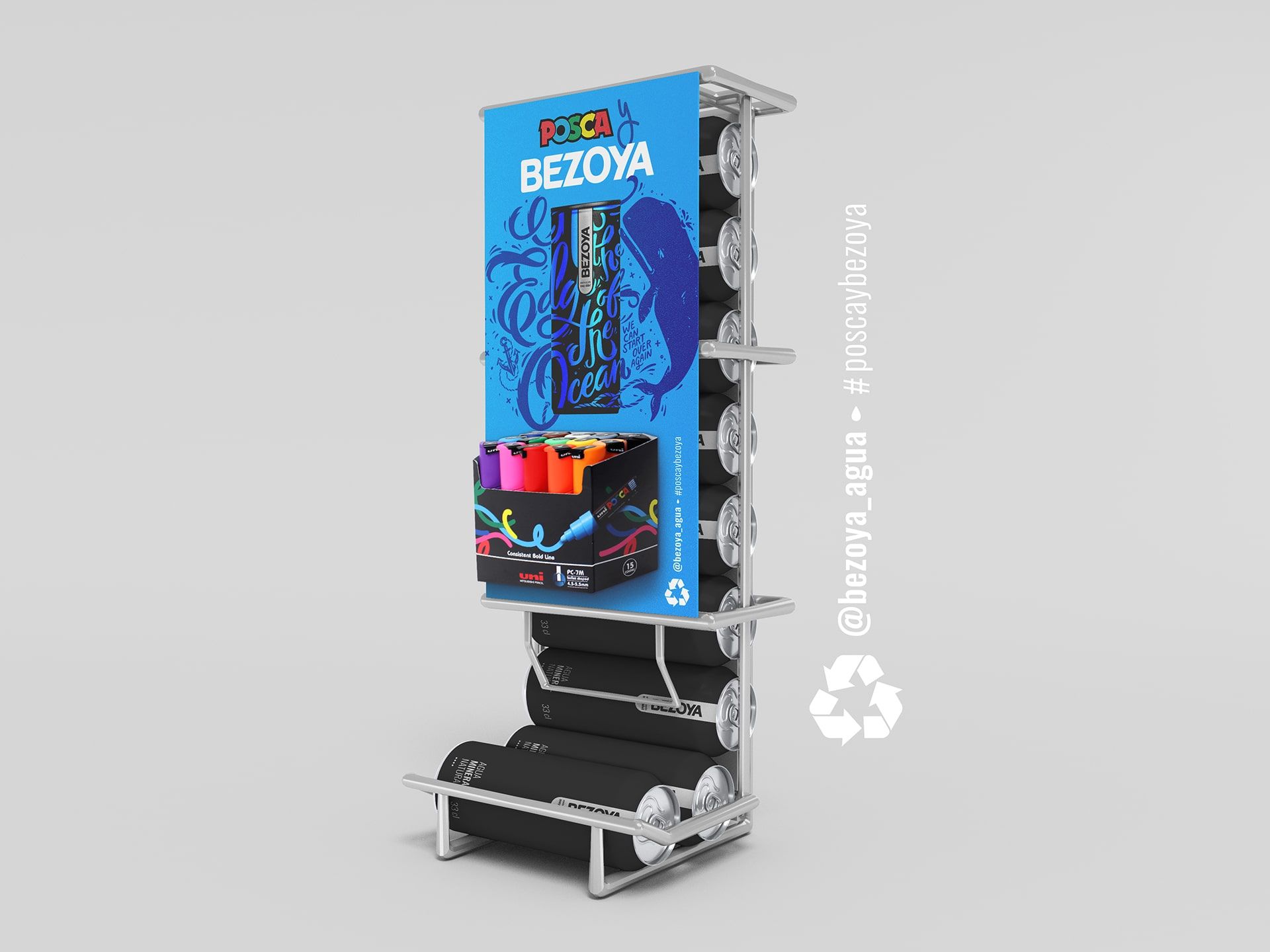 Display punto de venta cobranding agua Bezoya y Posca